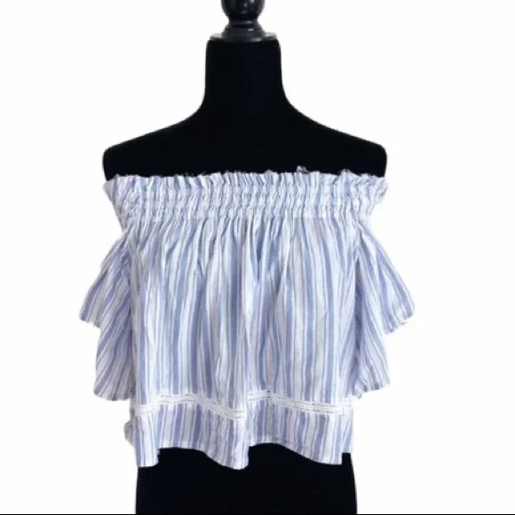 Blue & White Stripped Off the Shoulder Top - Picture 5 of 11